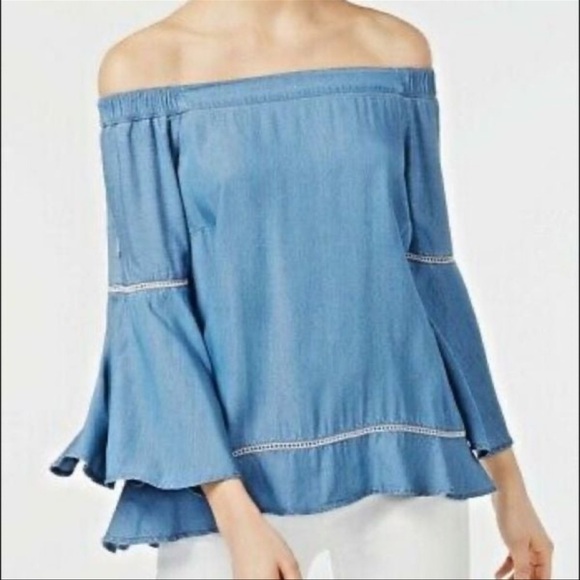 INC International Concepts Tops - International Concepts Petite Off the Shoulder Denim Top Indigo PP NWT